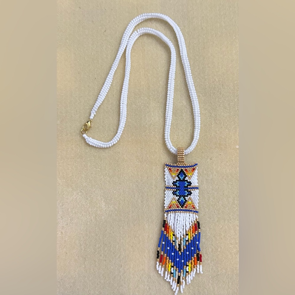 Handcrafted beaded necklace with beaded pendant